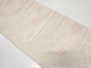 霞取りに花更紗模様織り出し　袋帯